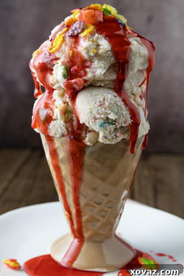 This easy, no-cook Fruity Pebbles Ice Cream tastes like a sweet bowl of your favourite fruity flavour cereal in ice cream form. It's a party!