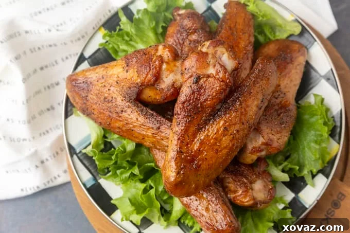 Serving platter of delicious smoked turkey wings