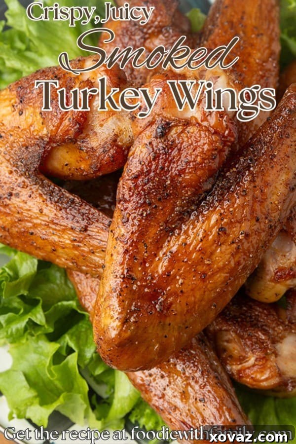 Crispy Smoked Turkey Wings close up on a board