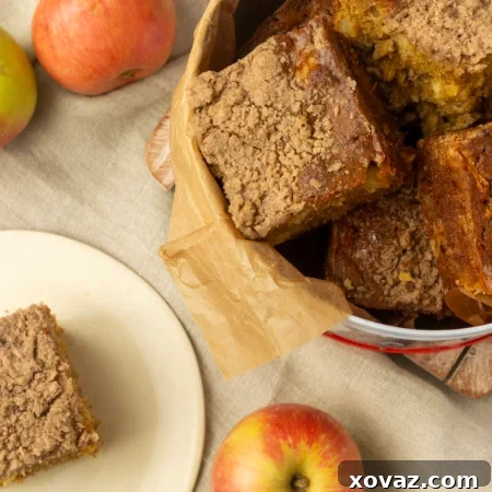 Apple Coffee Cake in a tin and on a plate