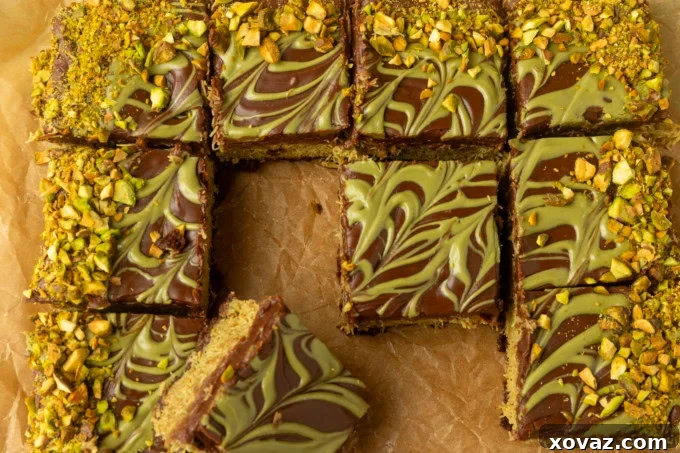 Viral Dubai Chocolate Brownies on parchment paper, showcasing multiple layers