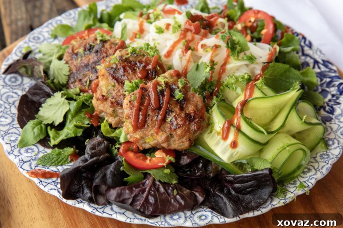 bun cha vietnamese pork patties on salad