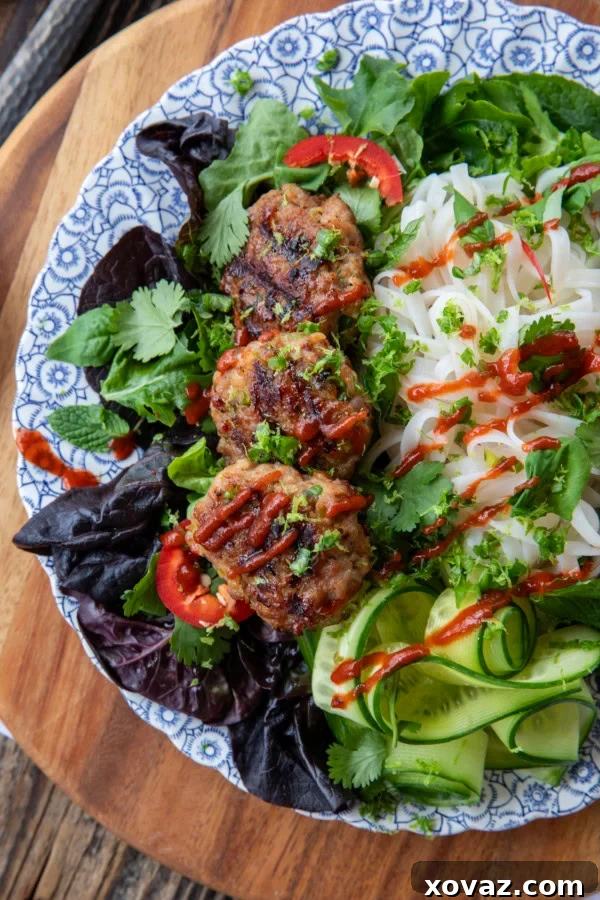 bun cha vietnamese pork patties on salad