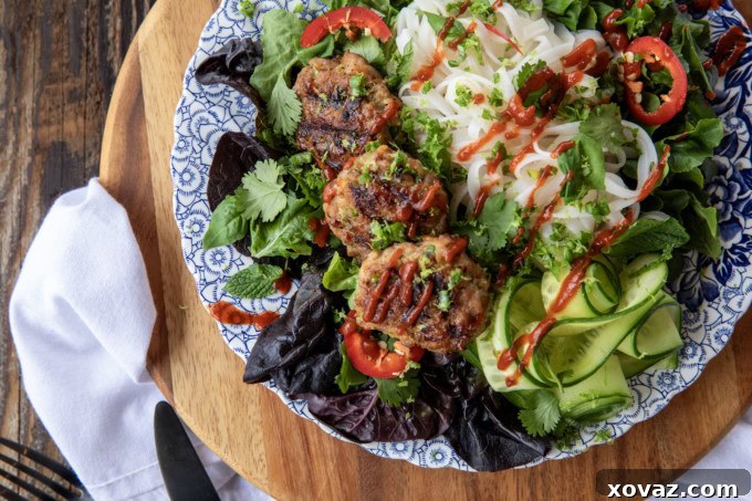 bun cha vietnamese pork patties on salad