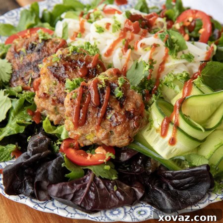 bun cha vietnamese pork patties on salad