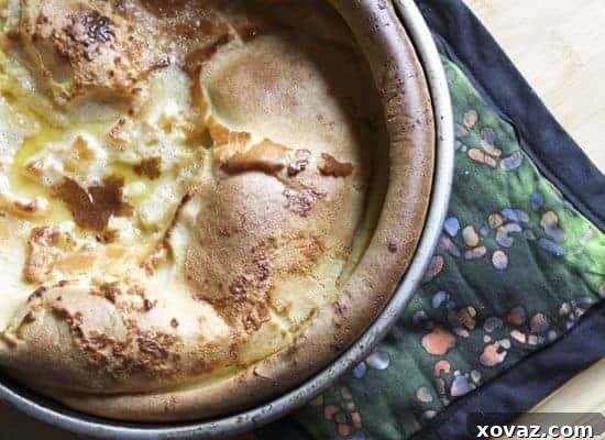 Golden-brown Finnish Oven Pancakes (Pannukakku) served with fresh berries and powdered sugar, highlighting their crispy edge and soft, custardy interior.