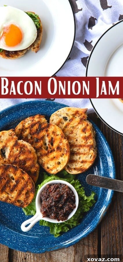 Bacon Onion Jam: Crispy Bacon is made into the ultimate breakfast spread with maple syrup, onions, coffee, brown sugar + pepper.