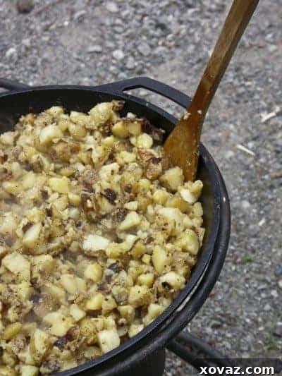 Rustic Campfire Home Fries cooked outdoors