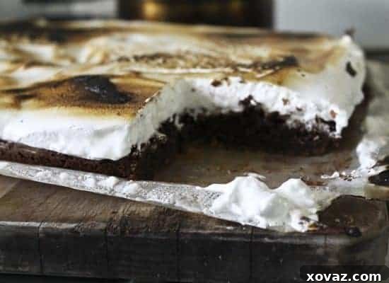 S'Mores Brownies fresh out of the oven, topped with fluffy marshmallow ready for toasting
