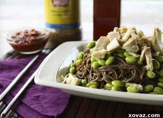 Refreshing cold soba noodle salad with tuna and edamame