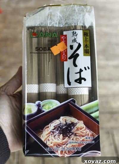 Dry soba noodles in packaging