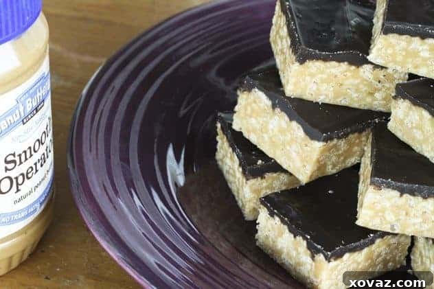 Freshly made Peanutty Crispy Bars cooling in a pan, ready for the optional chocolate topping.