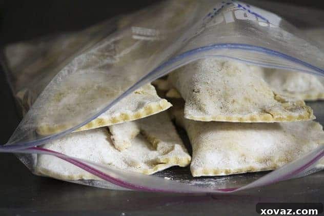 A selection of mini fruit hand pies with various fillings, showcasing their delightful, rustic appearance, ready for baking or freezing.