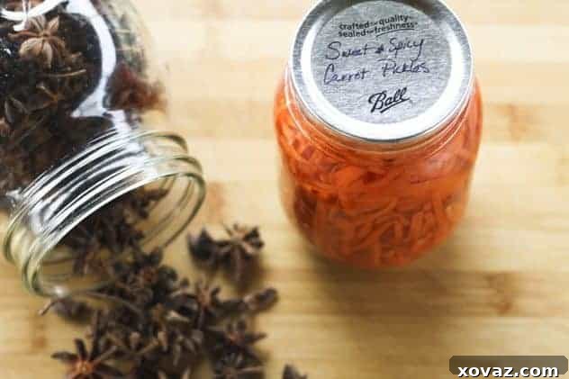 Sweet and Spicy Asian Style Pickled Carrots in a jar