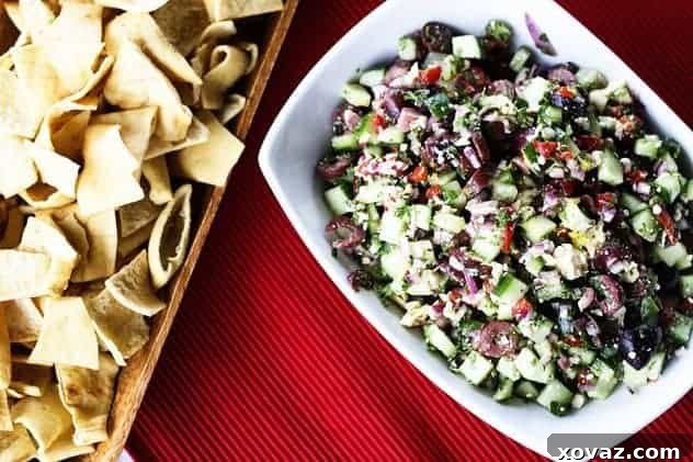 Close-up of freshly made Greek Salsa in a bowl