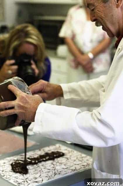 Charlie Douglas, Chocolate Genius at Harry & David Charlie Douglas, Harry & David's Manager of Research & Development, demonstrating chocolate artistry in the lab