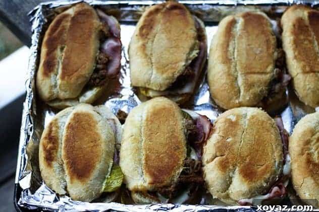 Finished, golden-brown, and perfectly pressed Cuban sandwiches